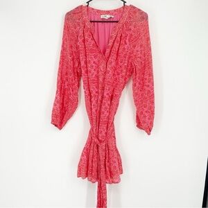 Vineyard Vines Red & Pink Belted Long sleeve Dress Size Large